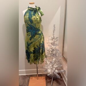 Joseph Ribkoff Green and Blue Halter Midi Dress